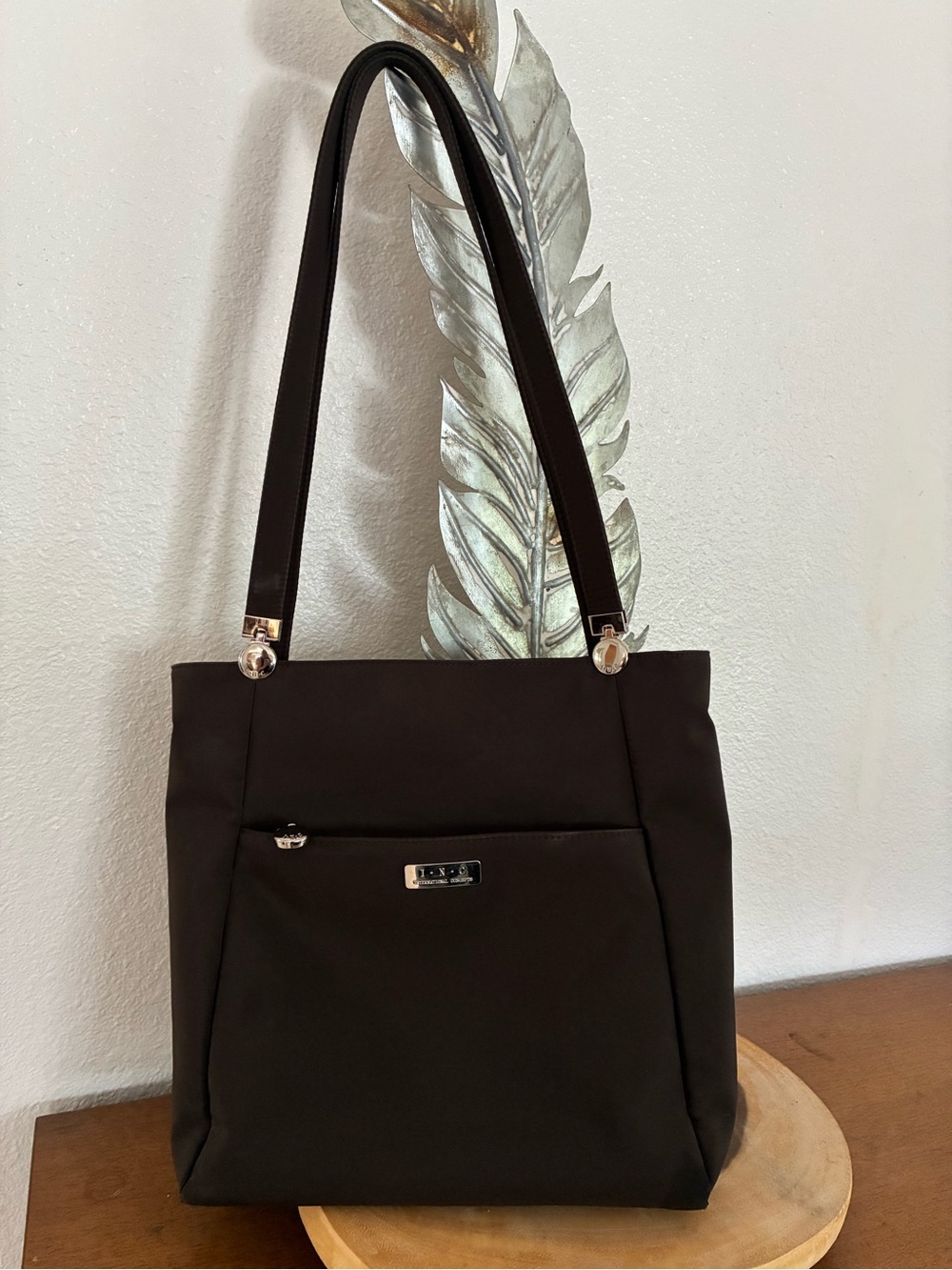 INC International Concepts Brown Shoulder Bag with Silver Accents